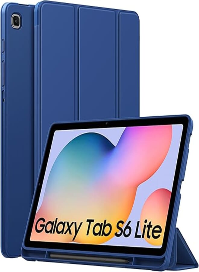MoKo Case for Samsung Galaxy Tab S6 Lite Case 10.4 Inch 2024/2022/2020 with Pen Holder,Trifold Stand Protective Soft TPU Back Cover for Samsung Galaxy Tab S6 Lite Tablet with Auto Wake/Sleep,Navy Blue